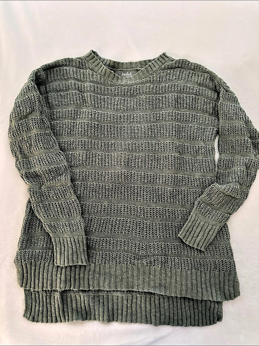 Marled Women'Small Knit Crewneck Sweater in Green Size Small